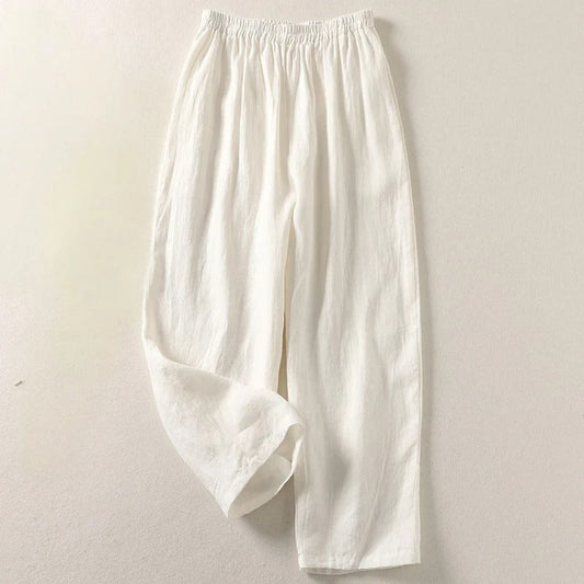 Pantalón fluido de algodón y lino
